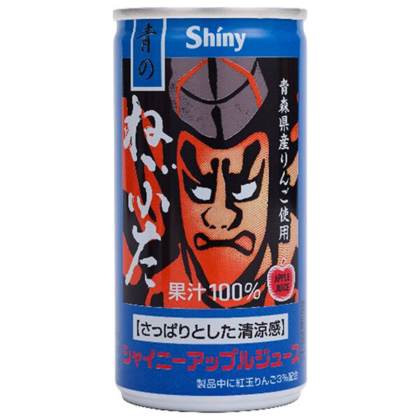 Jus de pomme Shiny Apple Juice de la préfecture d'Aomori, édition Nebuta Bleu, 24 canettes de 190g.