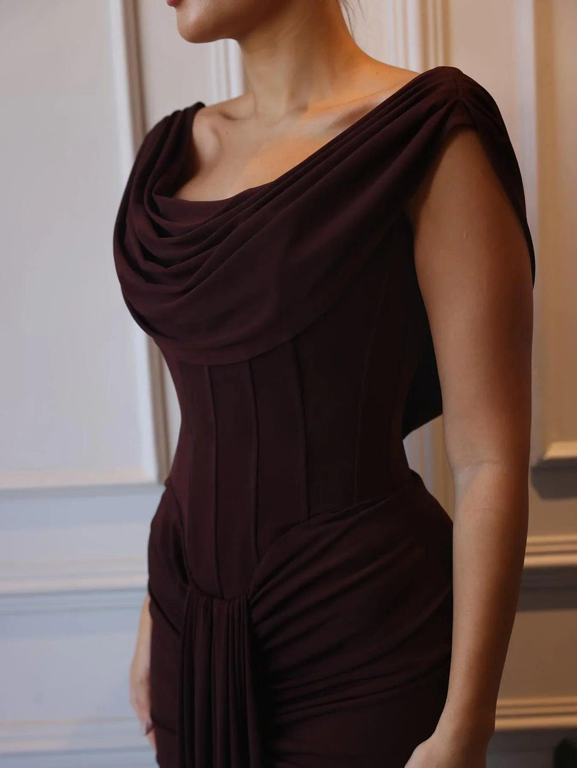 Brown Maxi Dress – Elegant Slim Fit High-Elastic Long Dress