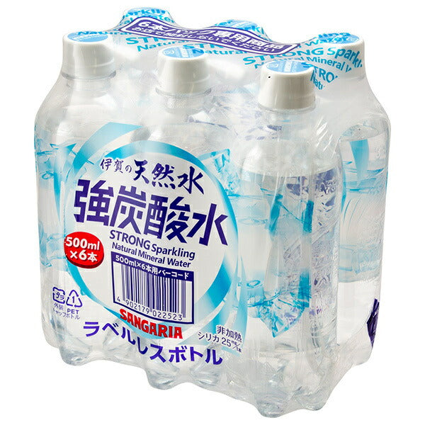 Sangaria Iga Natural Water Strong Carbonated Water Labelless (6 pack) 500ml plastic bottles x 24 (6 x 4) bottles [Shipped in Japan]