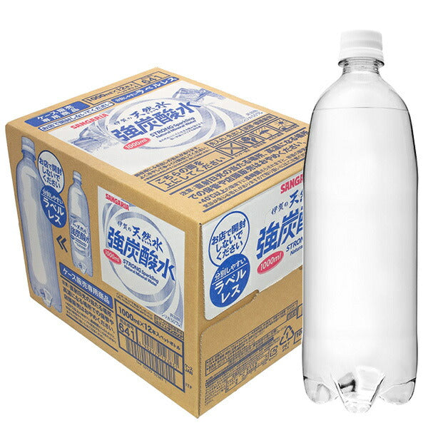 Sangaria Iga Natural Water Strong Carbonated Water (Labelless) 1L PET Bottles x 12 Bottles [Shipped in Japan]
