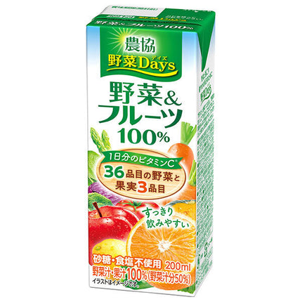 Megmilk Snow Brand Agricultural Cooperative Vegetable Days 100% Vegetables & Fruits 200ml paper pack x 18 bottles [shipped in Japan]