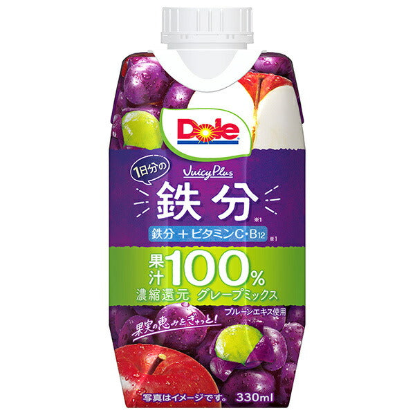 雪印メグミルク Dole(ドール) Juicy Plus 1日分の鉄分 330ml紙パック×12本入【日本出荷】