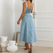 Women's sleeveless Denim Buckle Strap Midi maxi Dress