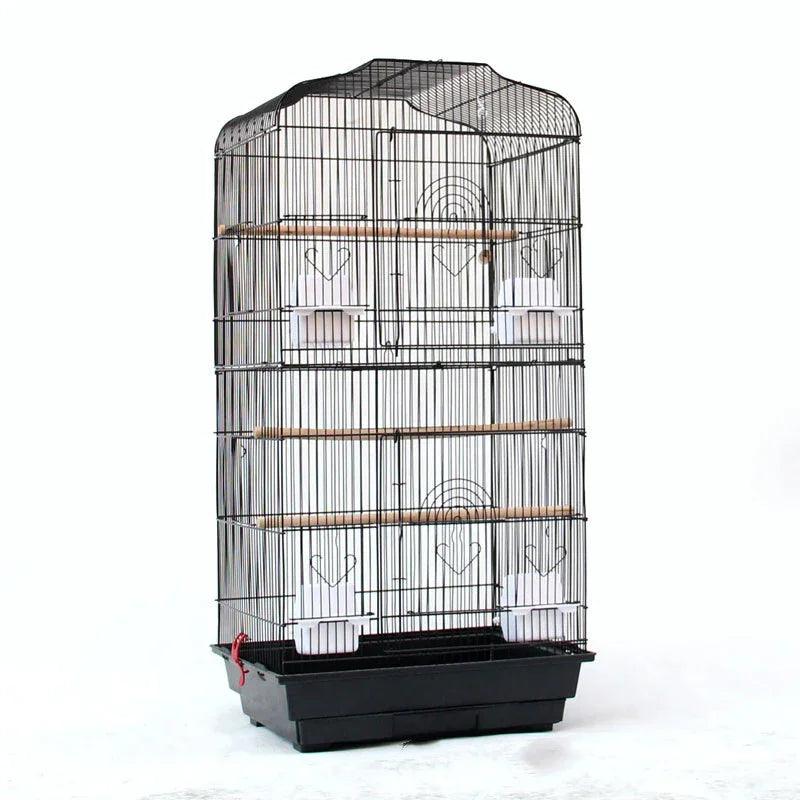 Wire Bird Parrot Cage with Wooden Perches – Black & White | 46×36×93cm