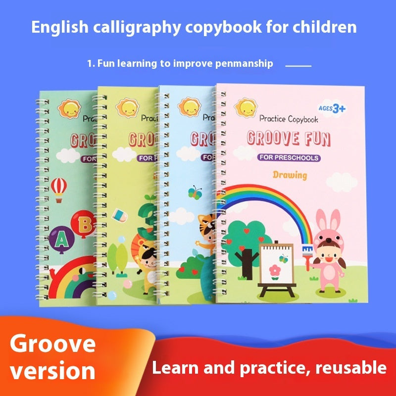 Groove Magic Copybook – Calligraphy & Handwriting Practice Board with Pen (English Version)