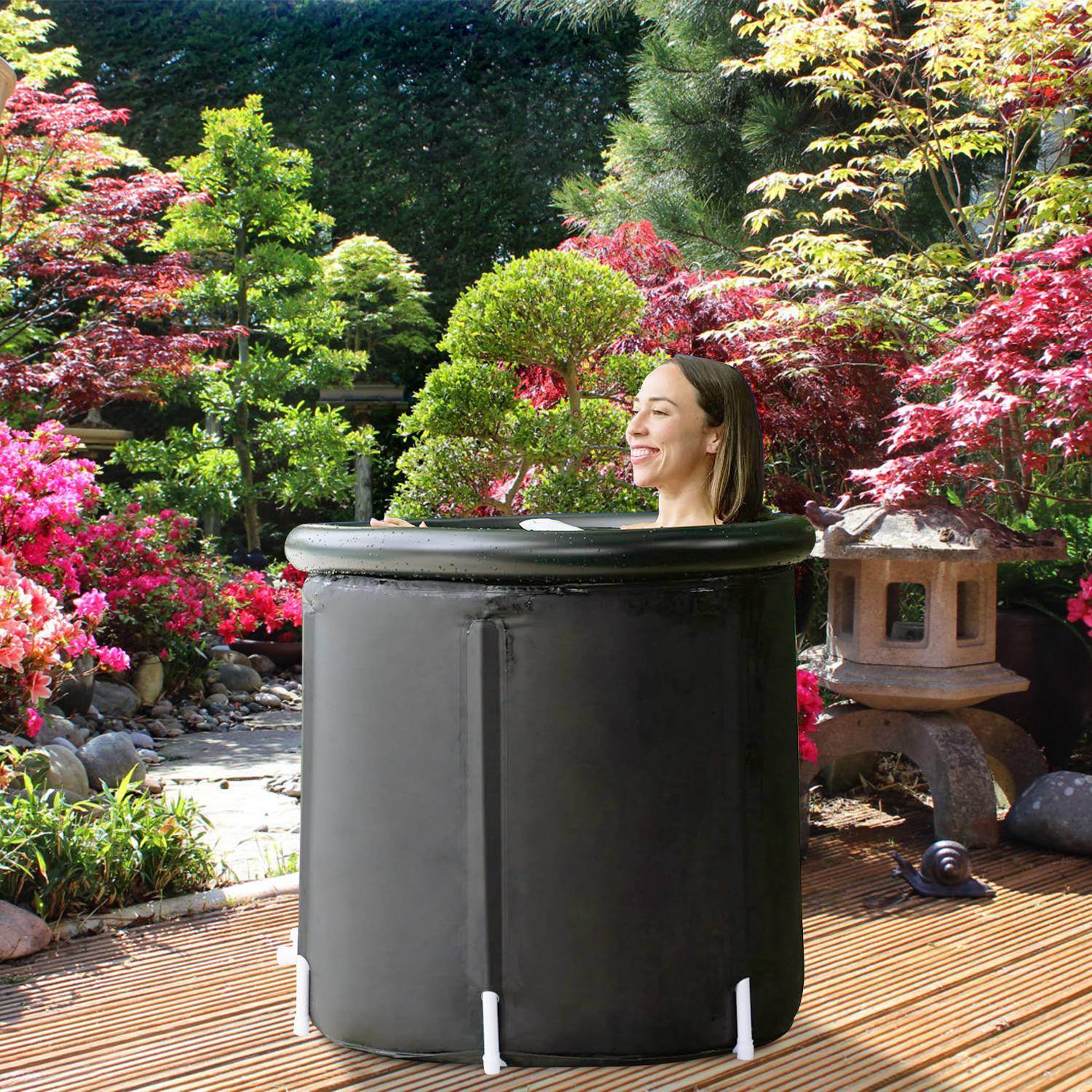 1Pc 97Gal Large Size Ice BathTub With Cover For Adults Athletes Recovery Cold Water Therapy Outdoor Portable Cold Plunge Tub 660LBS Load Capacity 33.46x33.46x29.52in