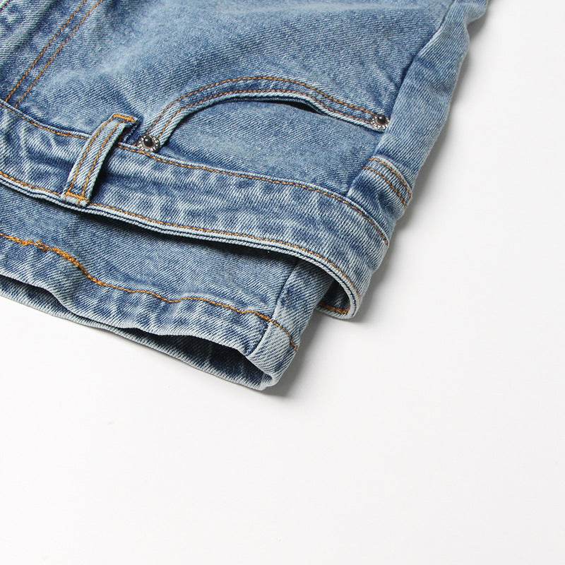 Short Irregular Solid Color Women's Denim High Street Mini Skirt Skort