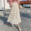 Spring Summer Women High waist Lace Midi Skirt