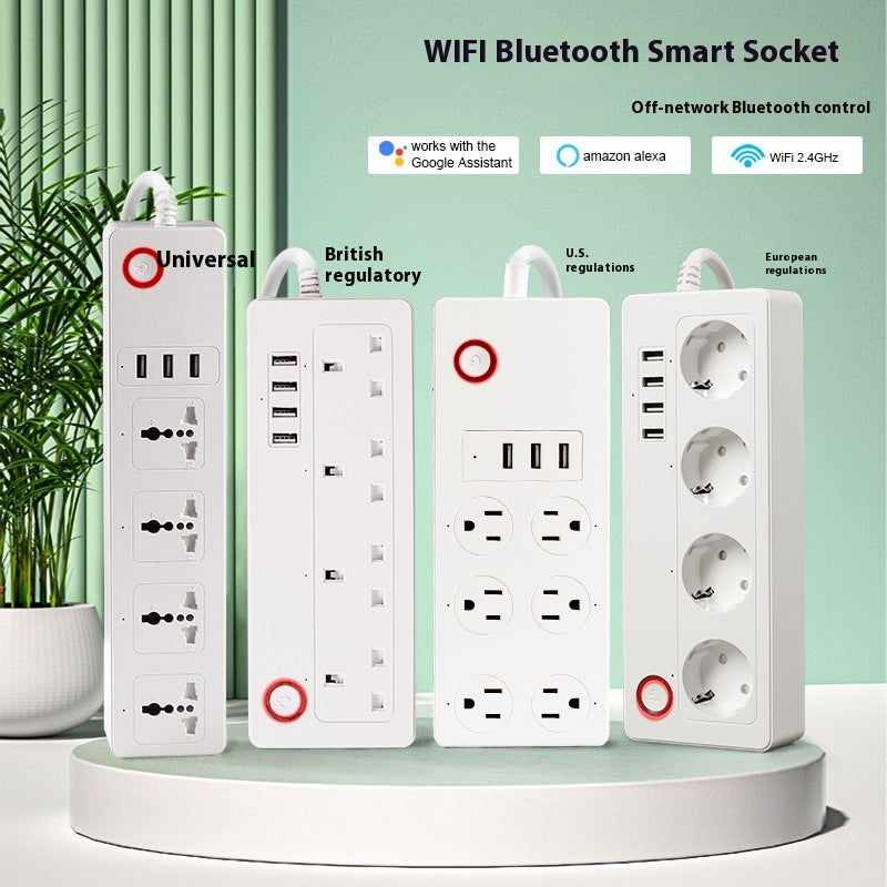 Smart WiFi Bluetooth Power Strip, 4 Outlets, 4 USB Ports, Voice Control, UK and EU Plug
