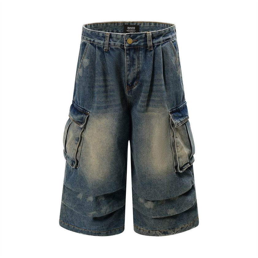 Old Washing Workwear Denim Shorts Men Jeans