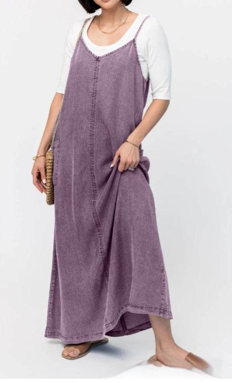 New Suspender Leisure Denim mum loose long Dress