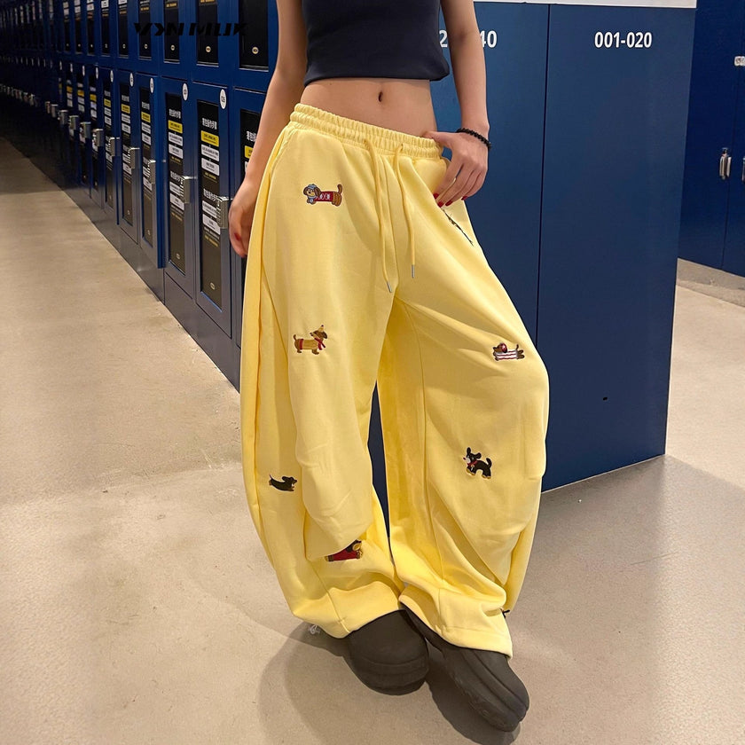 Y2K Wide Leg Sweatpants Women – Embroidered Streetwear Joggers