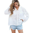 White lace Button down Long Sleeve Beach Blouse Shirt
