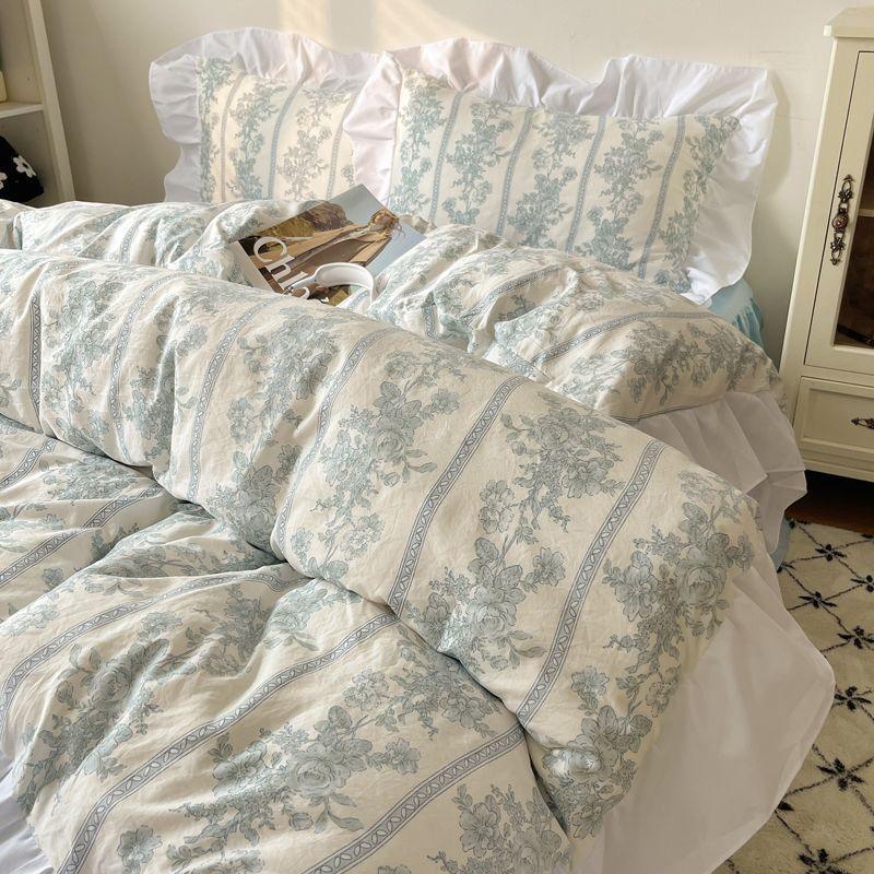 Washed Cotton Four-piece Bed Set with Duvet Cover and Sheets