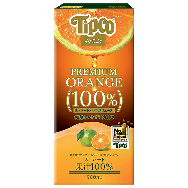 HARUNA(ハルナ) Tipco(ティプコ) プレミアムオレンジ100%ストレートジュース 200ml紙パック×24本入【日本出荷】