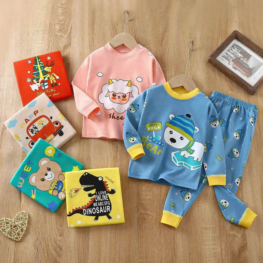 Unisex Children's Two piece Sleepwear Cotton Autumn Clothes Long Johns Pajamas for Kids