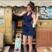 Mini Sleeveless Sheath Denim jeans halter neck Dress