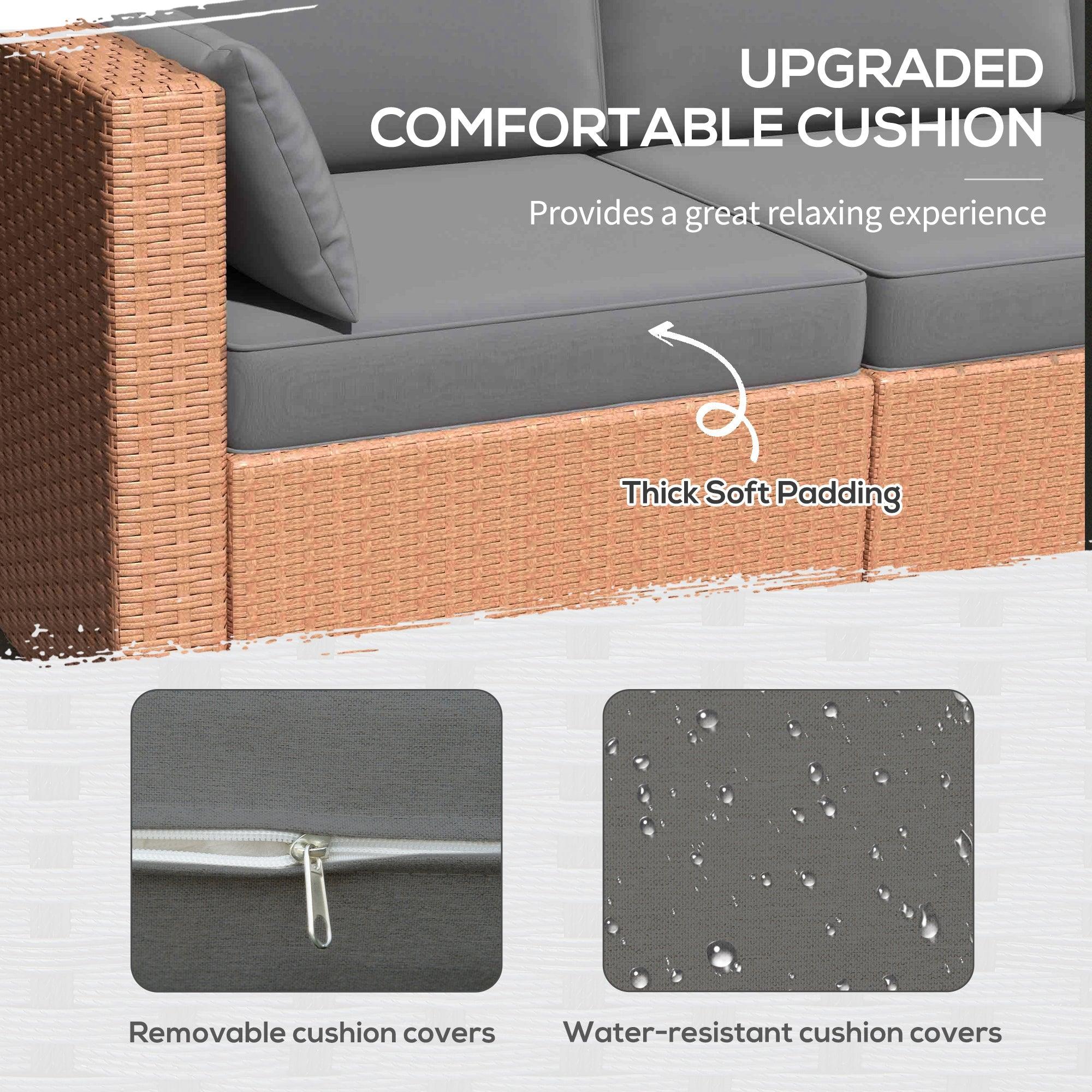 Patio Couch PE Wicker Deep Seating Outdoor Sofa With Removable Cushions, 3 Seater Rattan Sofa, Outdoor Furniture For Balcony, Deck, Garden And Poolside, Sand