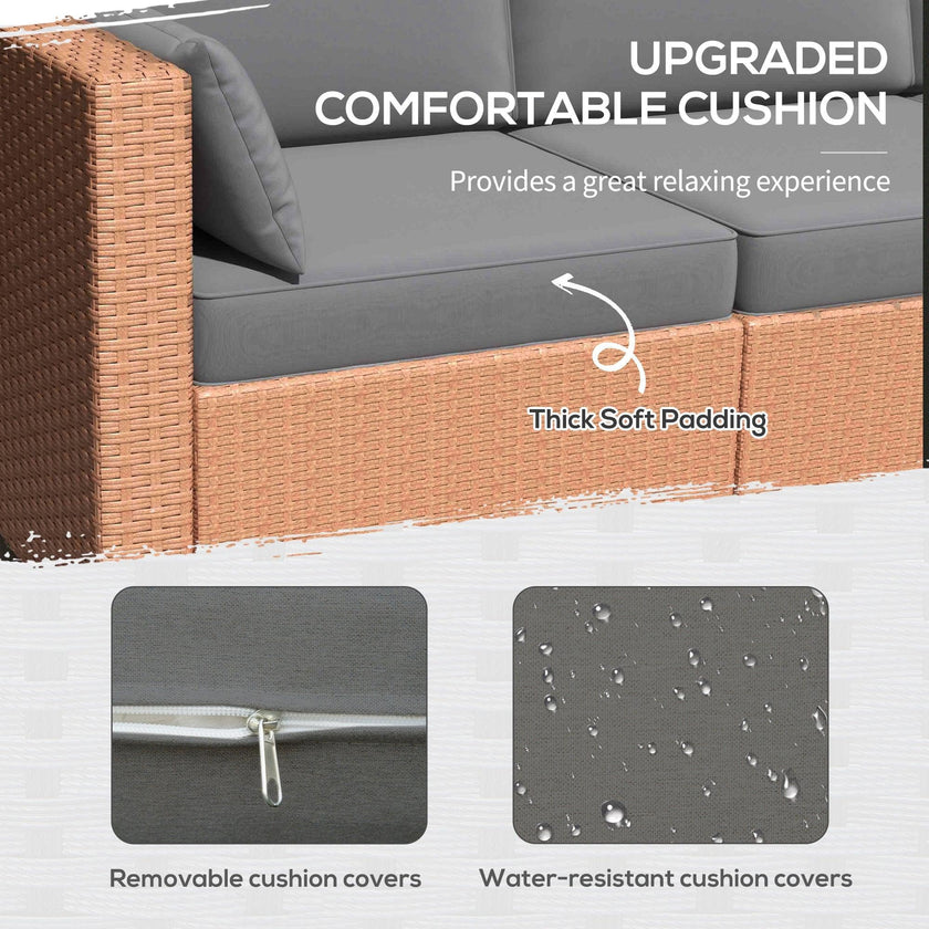 Patio Couch PE Wicker Deep Seating Outdoor Sofa With Removable Cushions, 3 Seater Rattan Sofa, Outdoor Furniture For Balcony, Deck, Garden And Poolside, Sand