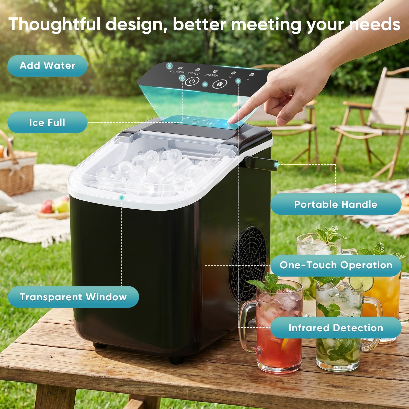 Countertop Ice Maker Machine – 9 Ice Balls in 6–8 Min, 26 lbs/Day, 4 Colors