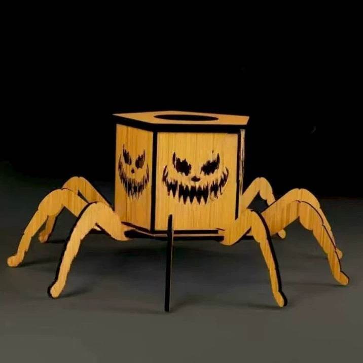Cross-border New Ghost Halloween Spider Mini Lantern Candlestick Decorations Interesting Ornaments Wooden Craftwork