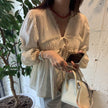 Casual Spring Summer New Retro Elegant V-neck Linen everyday blouse top