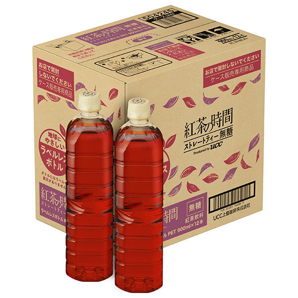 UCC 紅茶の時間 ストレートティー 無糖 ラベルレスボトル 900mlペットボトル×12本入【日本出荷】