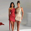 One-shoulder Sleeveless Mini Dress Charming Slim Backless Party Wedding Satin Dresses Womens Clothing