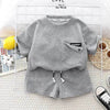 Children's Summer Clothing Casual Plain color Cotton Short Sleeve shirt and Short pant Two-piece Set