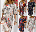 Women's Vintage Floral Print Midi Dress – Slit Round Neck Half Sleeve Summer Dress
