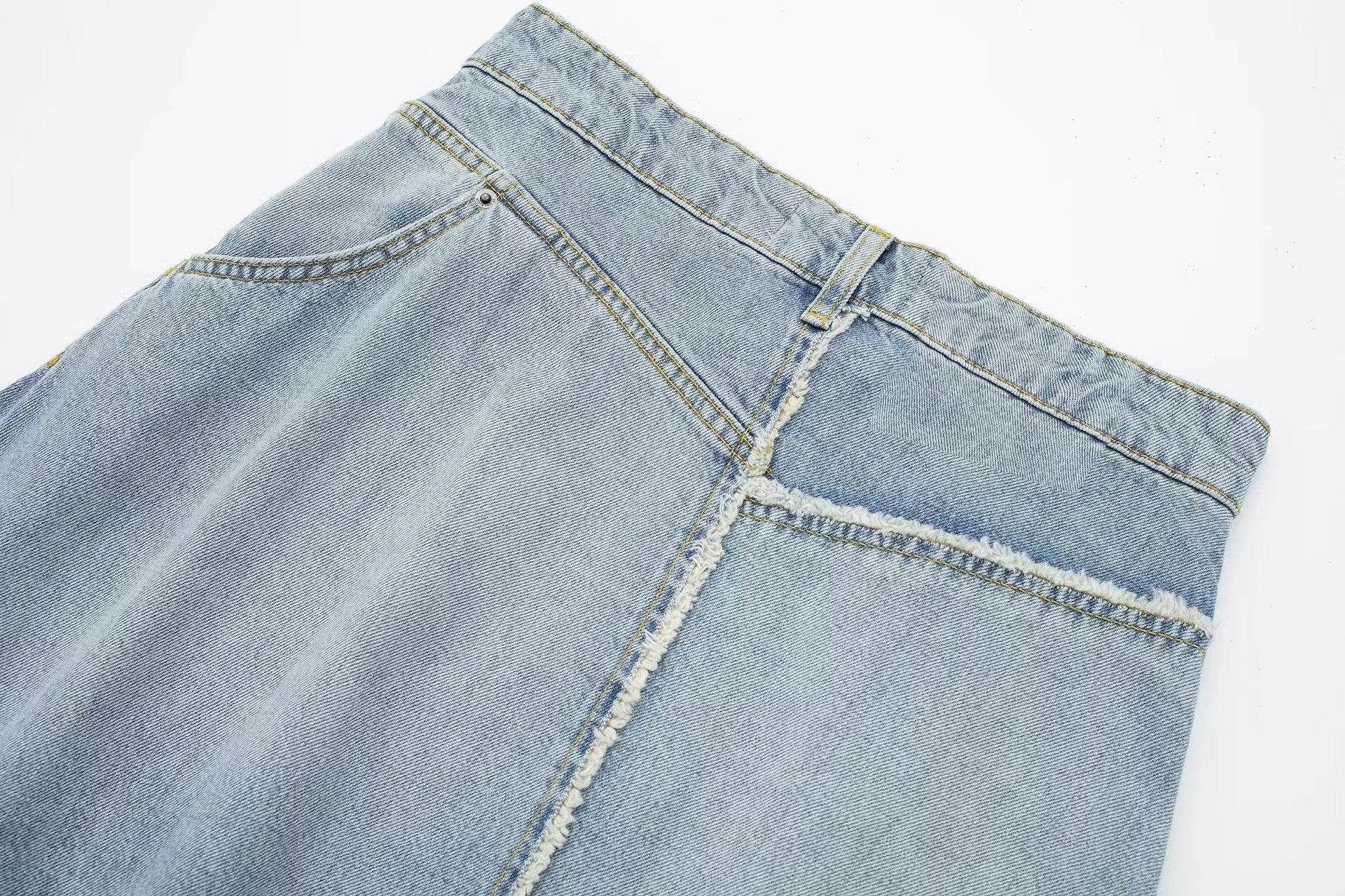 Fashionable Asymmetric High Waist Midi Denim Split Skirt