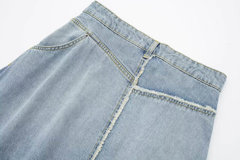 Fashionable Asymmetric High Waist Midi Denim Split Skirt