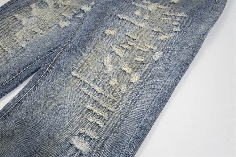 Punk Make Old Ripped Letter Denim Trousers Men Jeans