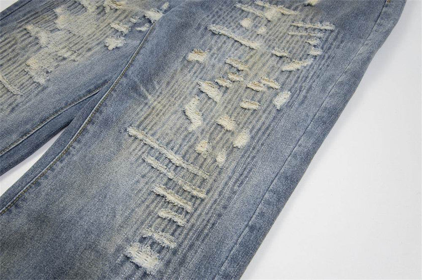 Punk Make Old Ripped Letter Denim Trousers Men Jeans