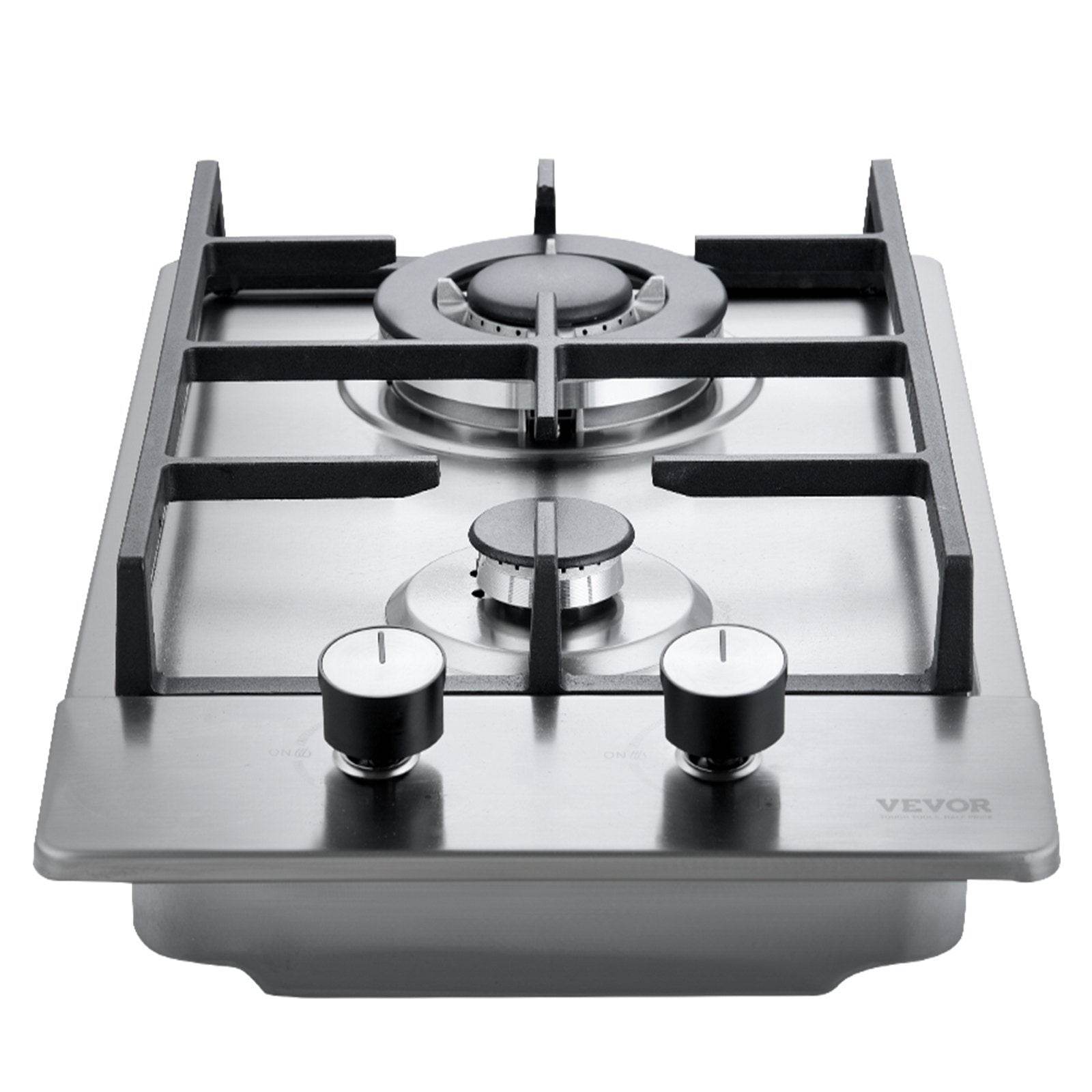 Gas Cooktop 12 Inch, Max 12250BTU 2 Burners Built-in Stainless Steel Gas Stove Top, LPG NG Convertible Dual Fuel Natural Gas Hob With Thermocouple Protection