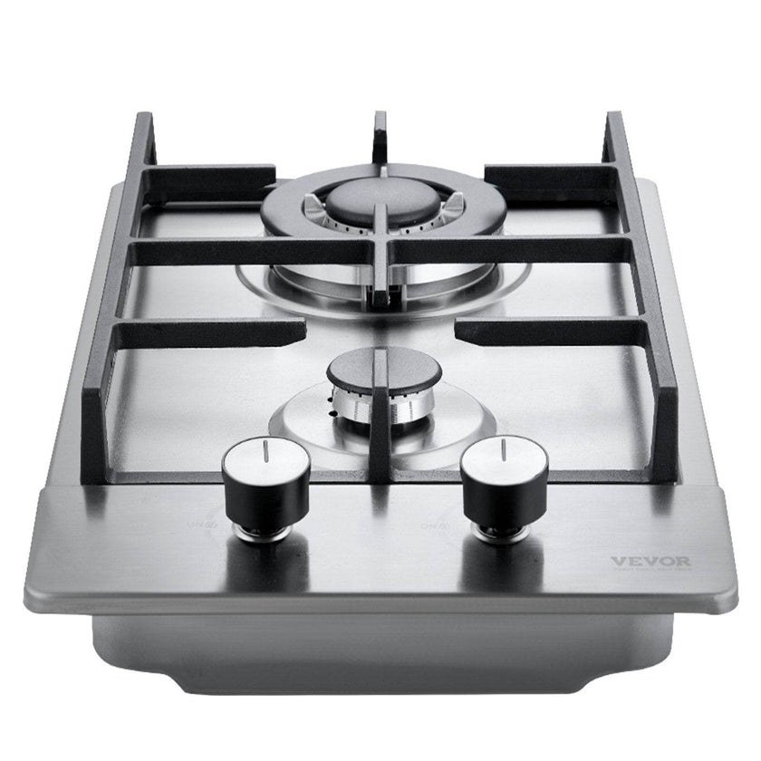 Gas Cooktop 12 Inch, Max 12250BTU 2 Burners Built-in Stainless Steel Gas Stove Top, LPG NG Convertible Dual Fuel Natural Gas Hob With Thermocouple Protection
