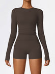 Women's Four Seasons Sports Suit, Women's Long Sleeve Round Neck Sports T-shirt And High Waist Tight Shorts Yoga Suit.