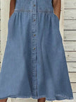 Women's European And American Lapel Casual loose button down Midi Denim jeans Mum Dress