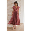 Women's V-Neck Pleated Midi Dress – Sleeveless Zip Casual Summer Dress