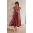 Women's V-Neck Pleated Midi Dress – Sleeveless Zip Casual Summer Dress