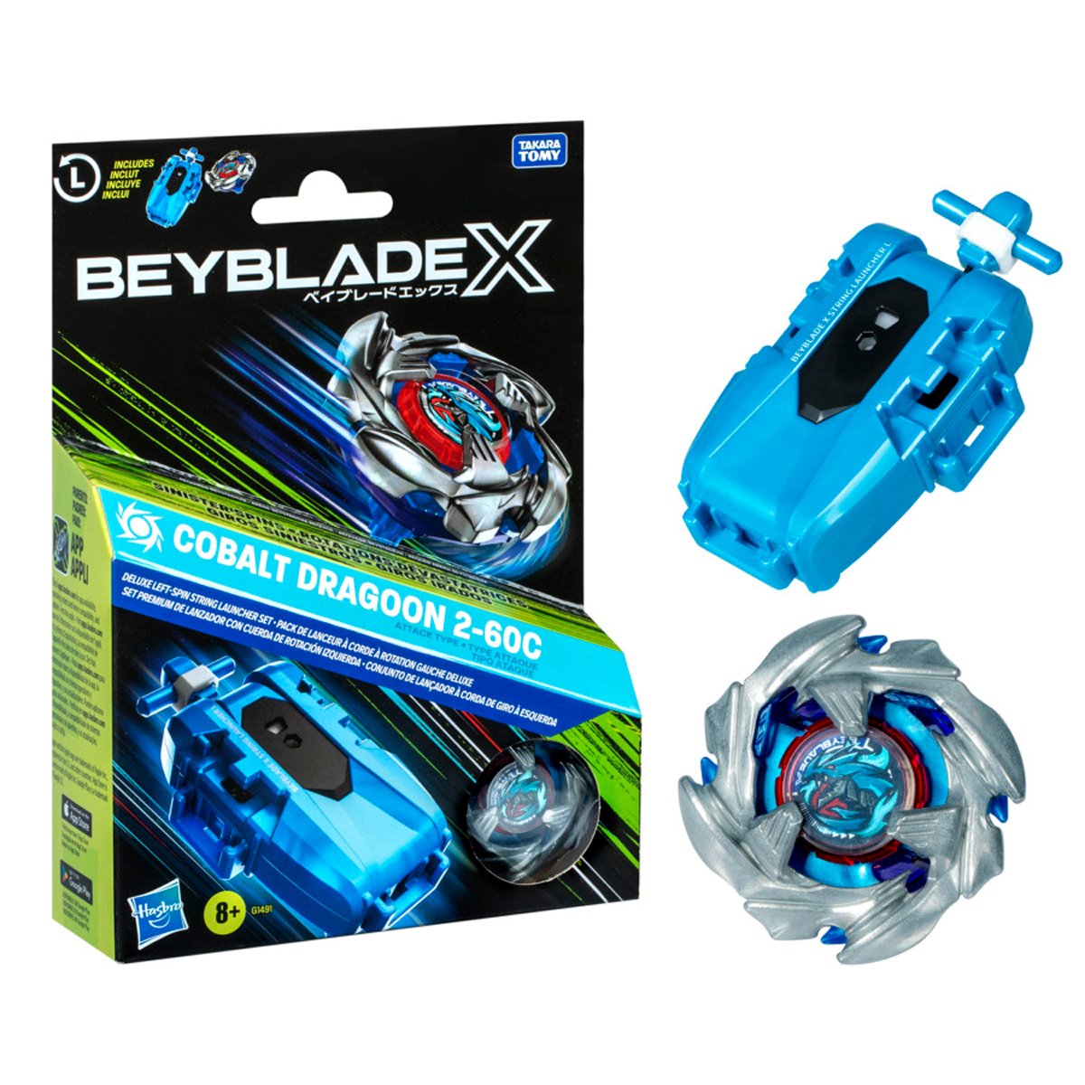 (Hasbro) Beyblade X - Cobalt Dragoon 2-60C Left-Spin String Launcher Set