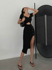 Slim And Hollow Niche Design High Slit Bag Hip Midi dress