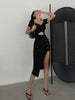 Slim And Hollow Niche Design High Slit Bag Hip Midi dress
