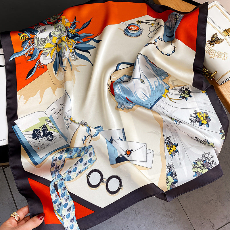 Women's Mulberry Silk Square Scarf 65x65cm | Beige Orange & Yellow Gray