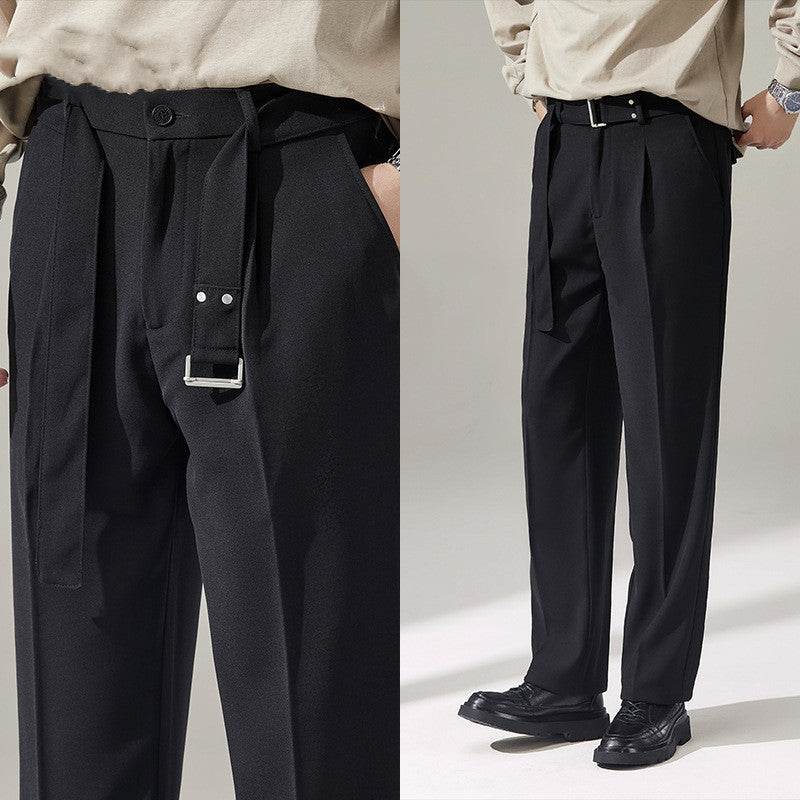Detachable Belt Draping Wide-leg Suit Chinos Trouser For Men