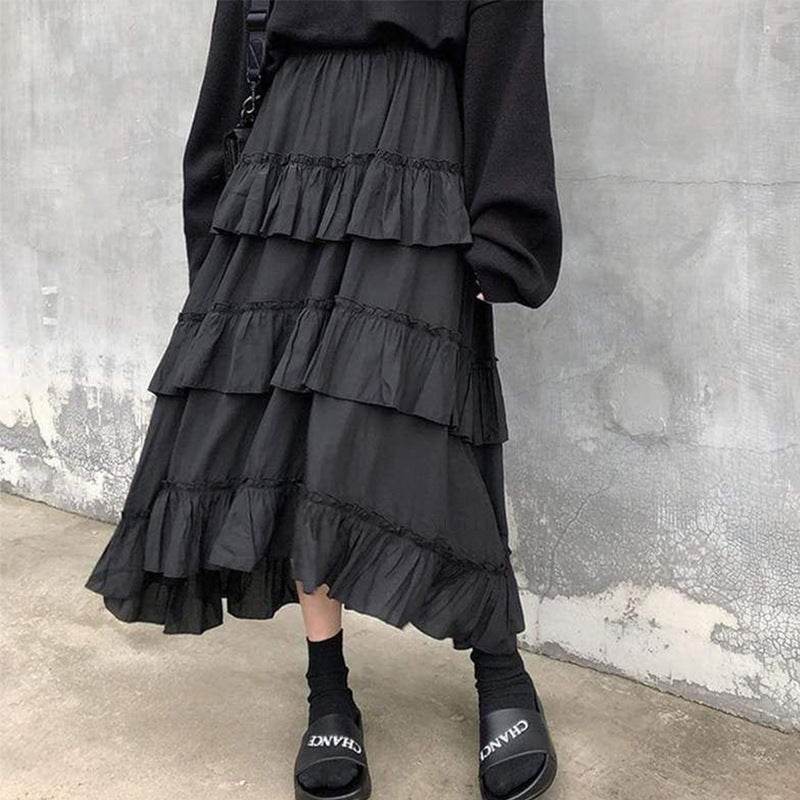 High Waist Layered Cake Skirt Irregular  MIDI Long skirt