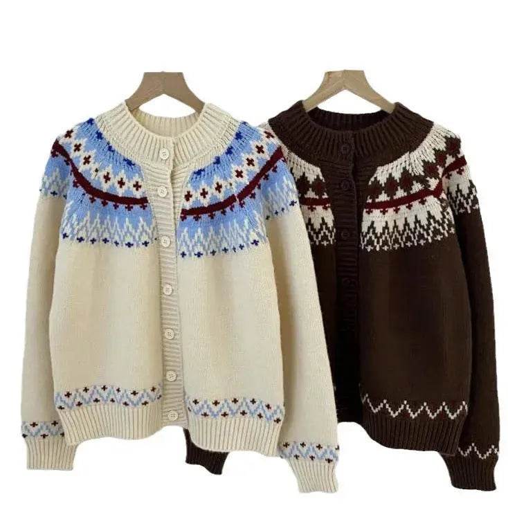 Thickened Jacquard button Knitted Sweater for Women Autumn And Winter