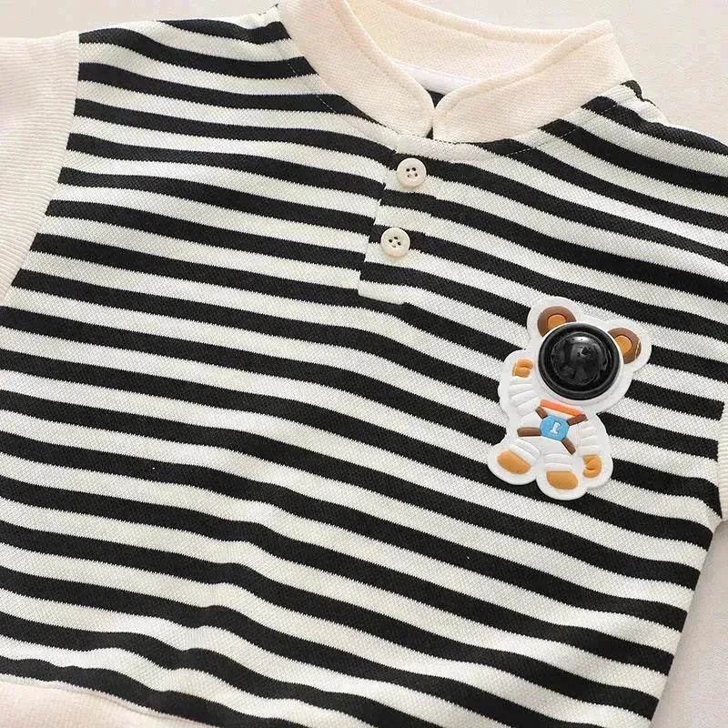 Casual Letter Stripes Loose Round Neck Boys' Long Sleeve Sweater Suit Two piece for boys