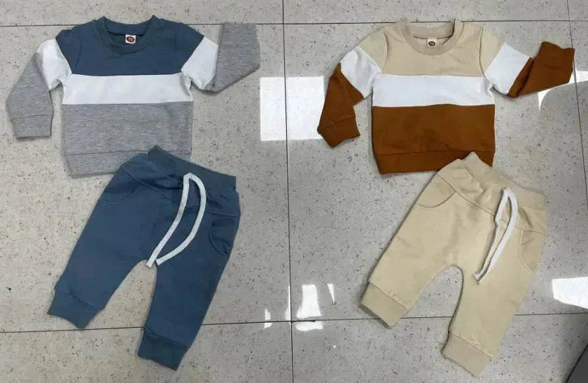 Boy's color Stitching Long Sleeve Trousers Suit Two piece for boys