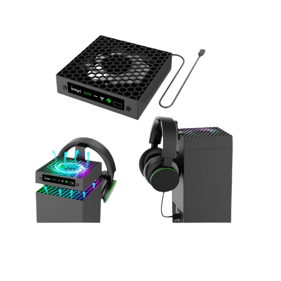 Xbox Series X Cooling Fan Stand with Temperature Display, RGB Lighting & Headset Holder